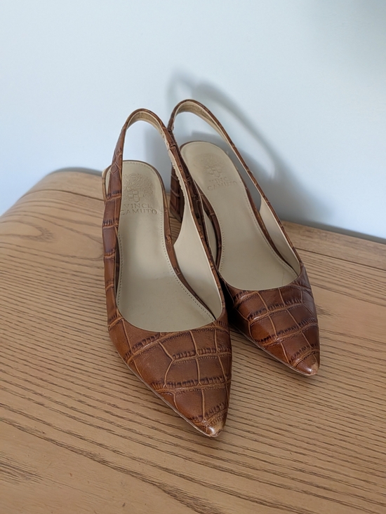 Vince Camuto Shoes - Vince Camuto Tan Croc-Embossed Slingback Pumps
